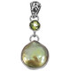 925 Silver Peridot Green Biwa Freshwater Coin Pearl Sterling Pendant, 1 1/4"