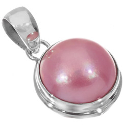 925 Silver Bold Saturated Pink Mabe Pearl Sterling Pendant, 1 1/8"
