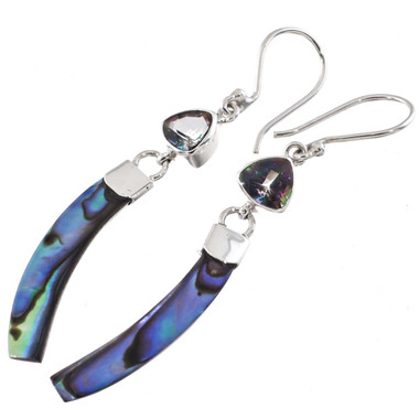 925 Silver Mystic Topaz Paua Abalone Shell Sterling Dangle Earrings, 2"