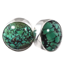925 Silver Round Genuine Chinese Turquoise Post Stud Earrings, 9/16"
