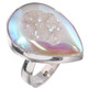 Si-opal White Titanium Druzy 925 Sterling Silver Ring, US 7