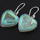 925 Silver Green Heart Opal Titanium Druzy Agate Sterling Earrings, 7/8"