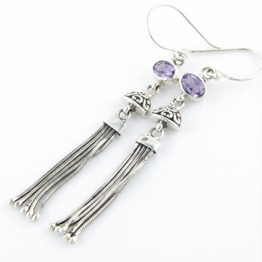 925 Sterling Silver Long Amethyst Sterling Dangle Drop Earrings, 1 7/8"