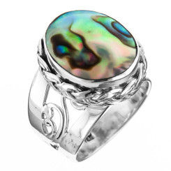 925 Silver Design Oval Paua Abalone Shell Sterling Sz 6 Ring