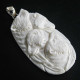 925 Silver White Grizzly Bear Bison Bone Hand Carving Pendant, 2 3/4"