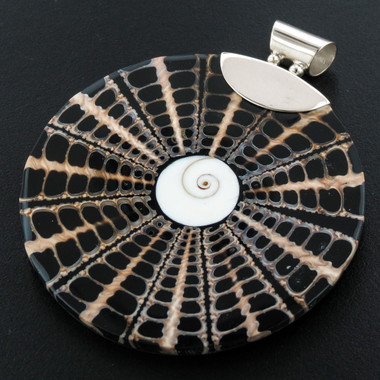 925 Silver Cone Shell In Black Sterling Pendant, 2 3/8"