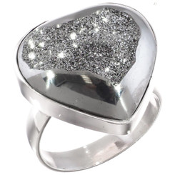 925 Silver Heart Mist Titanium Agate Druzy Sterling Us 8 Adj Ring, 7/8"