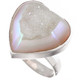Heart Si-Opal Titanium White Druzy Agate 925 Sterling Silver Adj Sz 8 Ring