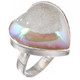 Heart Si-Opal Titanium White Druzy Agate 925 Sterling Silver Adj Sz 8 Ring