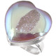 Heart Si-Opal Titanium White Druzy Agate 925 Sterling Silver Adj Sz 7 Ring