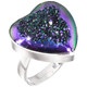 Heart Peacock Purple Green Titanium Agate Druzy 925 Silver Adj Sz 8 Ring