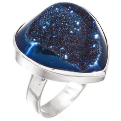 Heart Cobalt Blue Titanium Druzy Drusy Agate Sterling Silver Adj Sz 6 Ring