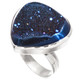 Heart Cobalt Blue Titanium Druzy Drusy Agate Sterling Silver Adj Sz 6 Ring