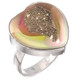 925 Silver Heart Peach Pink Azalea Titanium Druzy Agate Sterling Adj Sz 9 Ring