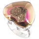 925 Silver Heart Peach Pink Azalea Titanium Druzy Agate Sterling Adj Sz 8 Ring