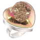 925 Silver Heart Peach Pink Azalea Titanium Druzy Agate Sterling Adj Sz 6 Ring
