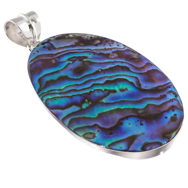 925 Silver Oval Paua Abalone Shell Sterling Pendant, 2"