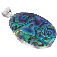 925 Silver Oval Paua Abalone Shell Sterling Pendant, 2"