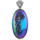 Oval Peacock Purple GreenTitanium Druzy 925 Silver Pendant, 2 3/16"