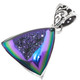 925 Silver Peacock Purple Green Titanium Druzy Drusy Sterling Pendant, 1 1/4"