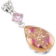 925 Silver Peach Pink Titanium Agate Druzy Pink CZ Sterling Pendant, 2"