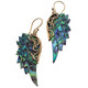 Paua Abalone Shell Wing Double Side Hand Carving Brass Filigree Earrings, 2.1"