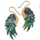 Paua Abalone Shell Wing Double Side Hand Carving Brass Filigree Earrings, 2.1"