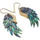 Paua Abalone Shell Wing Double Side Hand Carving Brass Filigree Earrings, 2.1"