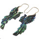 Paua Abalone Shell Phoenix Bird Hand Carving Brass Filigree Earrings, 2.2"