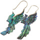 Paua Abalone Shell Phoenix Bird Hand Carving Brass Filigree Earrings, 2.2"