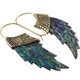Exquisite Paua Abalone Shell Leaf Hand Carving Brass Filigree Earrings, 2 1/4"