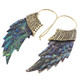 Exquisite Paua Abalone Shell Leaf Hand Carving Brass Filigree Earrings, 2 1/4"