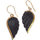Exquisite Angel Wing Black  Bison Horn Hand Carving Brass Earrings, 7/8"
