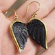 Exquisite Angel Wing Black  Bison Horn Hand Carving Brass Earrings, 7/8"