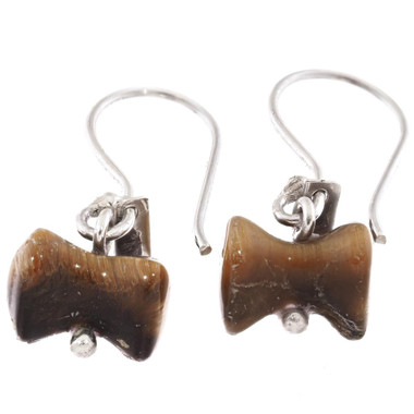 925 Silver Adorable Barbell Tiger Eye Mineral Sterling Dangle Earrings, 3/4"