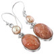 925 Silver Indian Sun Stone Biwa Freshwater Pearl Sterling Earrings, 1"