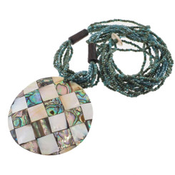 Paua Mother Of Pearl Shell Mosaic Turquoise Beads Necklace, 2"