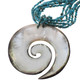 Maori Koru Mother Of Pearl Shell Turquoise Glass Beads Necklace, 2 3/16"