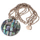 Big Paua Abalone Shell Mosaic Beige Beads Necklace, 2 3/8"
