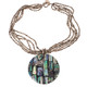 Big Paua Abalone Shell Mosaic Beige Beads Necklace, 2 3/8"