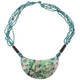 Paua Abalone Shell Crescent Moon Turquoise Beads Necklace, 3 1/8"