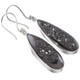 925 Silver Teardrop Black Titanium Pear Druzy Agate Sterling Earrings, 1"