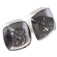 925 Silver Square Black Titanium Agate Druzy Stud Post Earrings, 0.5"