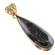 Vermeil Gold Plated 925 Silver Pear Teardrop Black Titanium Druzy Pendant, 2"