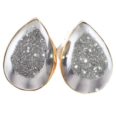 Vermeil Gold 925 Silver Teardrop Mist Druzy Agate Post Earrings, 0.7"