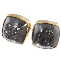 Vermeil Gold 925 Silver Square Black Titanium Agate Druzy Stud Earrings, 0.5"