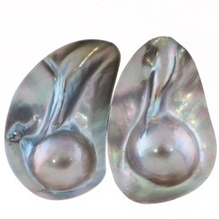 925 Silver Mabe Blister Pearl Mother Of Pearl Shell Omega Post Earrings, 1.7716535433070868""