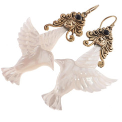Double Sided White Mother of Pearl Shell Chandelier Carving Earrings, 2 3/4"