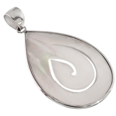 925 Silver White Hand Carving Mother Of Pearl Shell Sterling Pendant, 1.8"