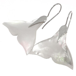925 Silver Whale Tail White Oyster Mother Of Pearl Shell Earrings, 0.9"